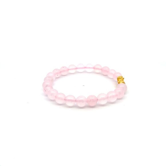 24K Gold Piyao Pixiu Lucky Charm Bracelet Gemstones Rose Quartz 8mm S6.75" - Picture 3 of 5